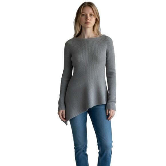 Club Monaco 100% Cashmere Sweater Asymmetrical Hem Pullover Ribbed Soft Knit S - Picture 1 of 14